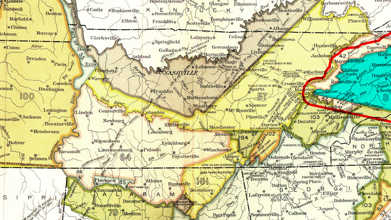 Map of Tennessee and Portions of Bordering States